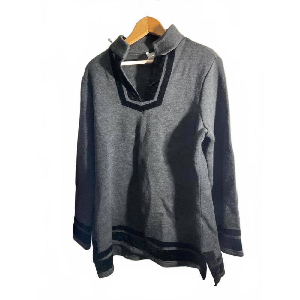 Soft Surroundings High Collar Sweatshirt Tunic with Black Velvet Trim Large